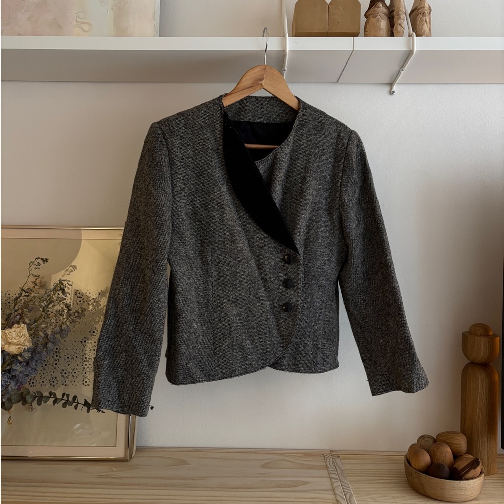 Vintage Cropped Gray Wool Blazer